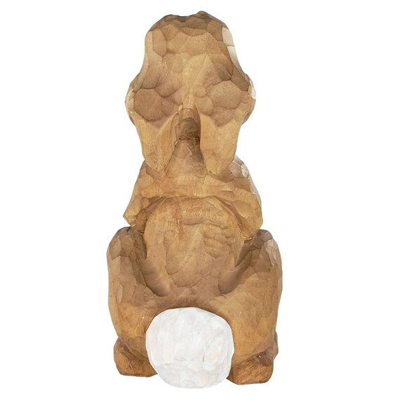 Hand-Carved Wooden Rabbit Figurine With Detailed Textures & Natural Finish - Picture 3 of 5